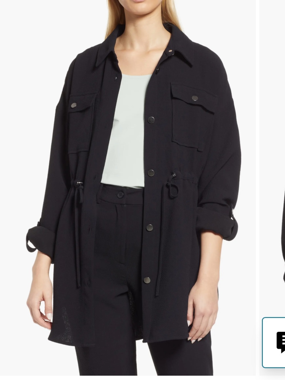 Halogen Black Drawstring Shirt Jacket - Women